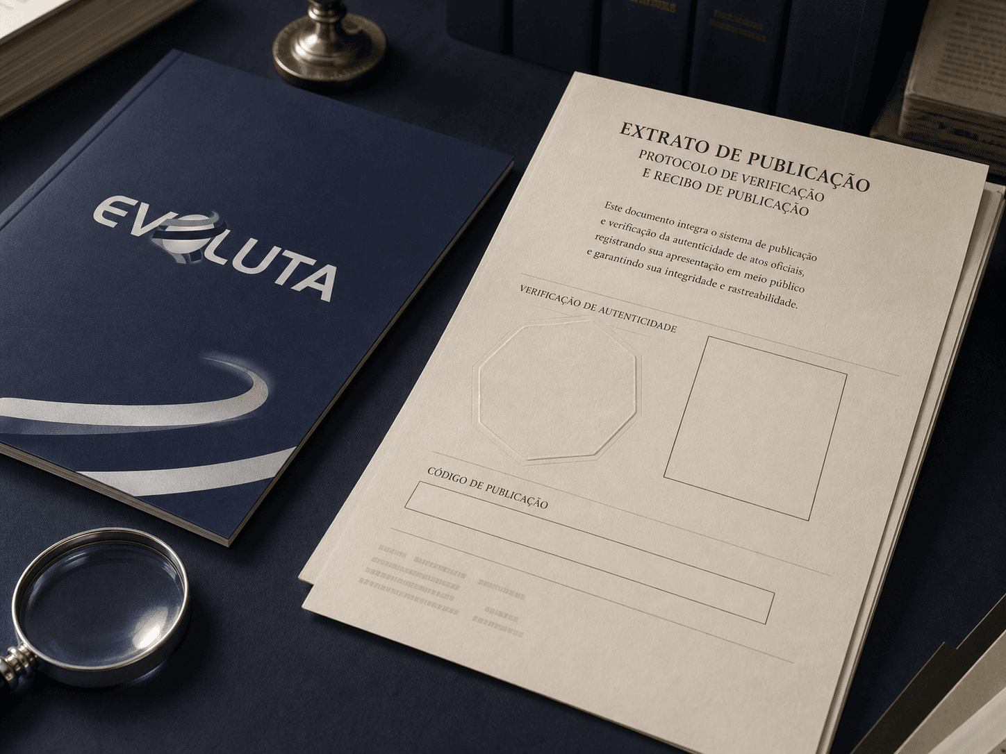 Arquivo editorial de verificação com pasta Evoluta